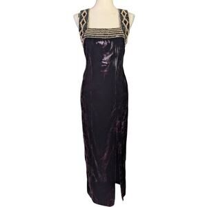 Vintage 80s Blondie and Me Velvet Beaded Maxi Dress Gothic Glam Gown Prom